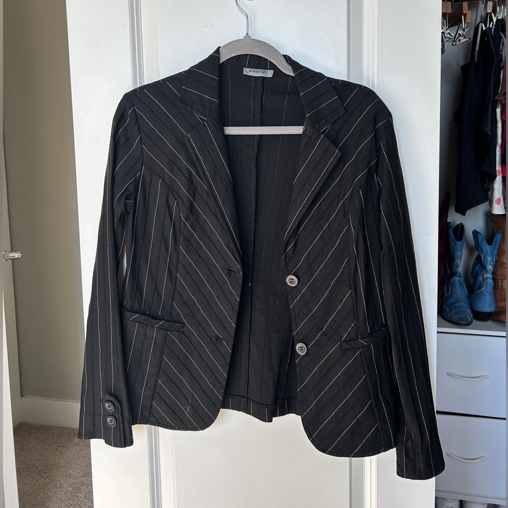 Black and white pinstripe blazer